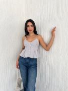 Askılı Dekolte Deraylı Crop - Beyaz resmi